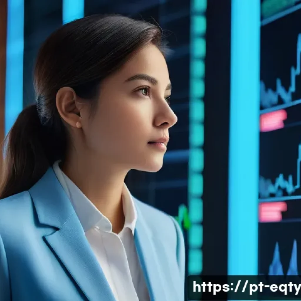 주식 투자 전략의 성공 사례 - **Prompt:** A serene, intelligent woman, dressed in a tasteful light blue blazer over a crisp white ...