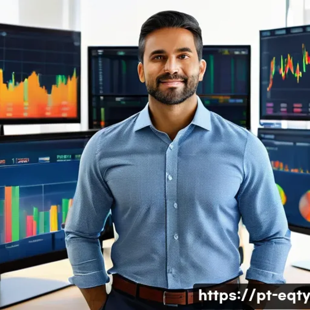 주식 투자 실수 피하기 - A professional Brazilian investor in a modern home office setting, surrounded by multiple screens di...