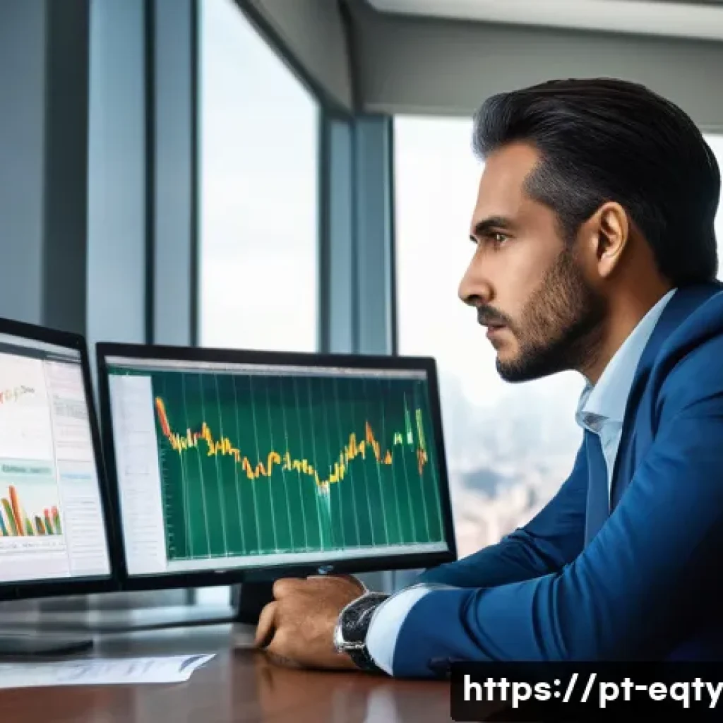 주식 투자에서의 리스크 관리 - A professional Brazilian investor in a modern office setting, analyzing multiple financial charts an...