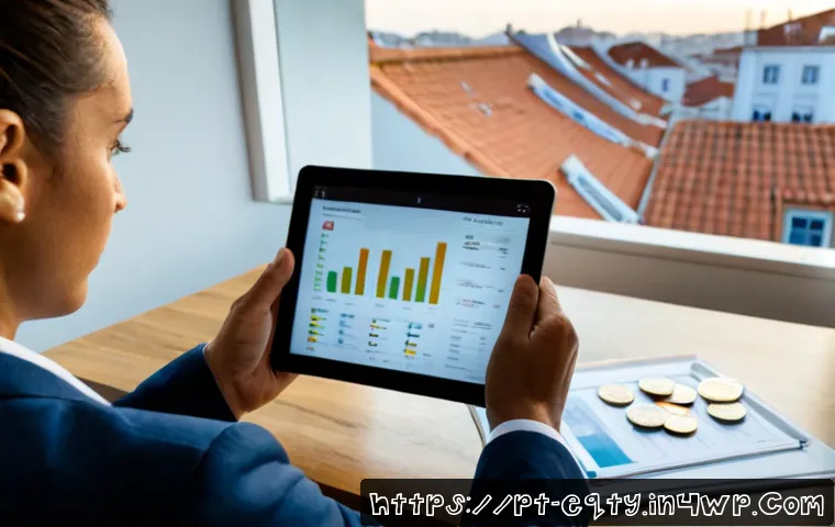Home 17 주식 투자 시 고려해야 할 글로벌 경제 요인 - Photorealistic editorial scene of a Portuguese investor at a clean home office in Lisbon, thoughtful...